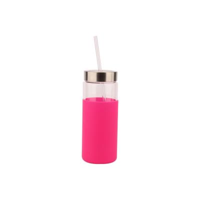 China Bpa Free Custom Color Wholesale Glass Tumbler Water Bottle With Straw And Silicone Sleeve for sale