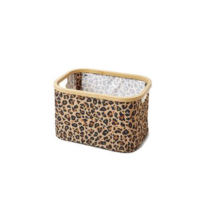 China Small Viable Custom Fabric Bathroom Leopard Laundry Basket Collapsible Collapsible Storage Basket Organizer Without Handles for sale