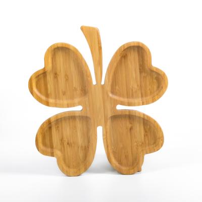 China Four Leaf Clover Shape Dish Snack Candy Candy Simple Custom Home Nuts Tray Table Bamboo Serving Tray With Handle for sale