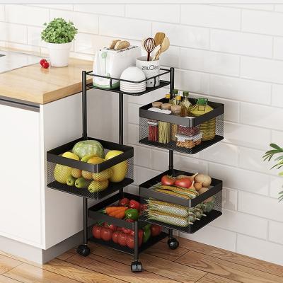 China Sustainable Floor Standing Kitchen Storage Rack Multi-Layer Carbon Steel Fruit And Vegetable Revolving Shelf For Household for sale