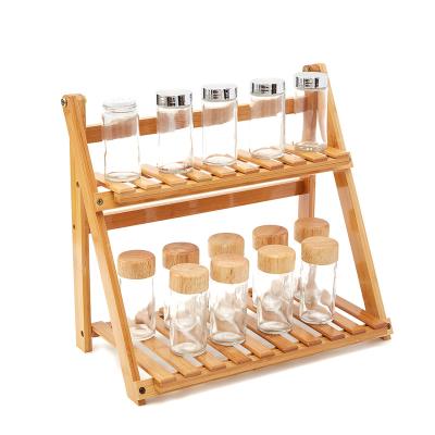 China 2 Tier Spice Rack Spice Rack Dish Drying Bamboo Wooden Foldable Rack Light Home Kitchen Viable Wholesale for sale