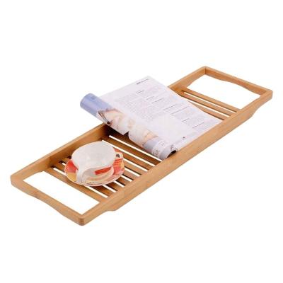 China Sustainable Natural Bamboo Bathtub Tray Bathroom Shelf Book Reading Bamboo Bathtub Tray for sale