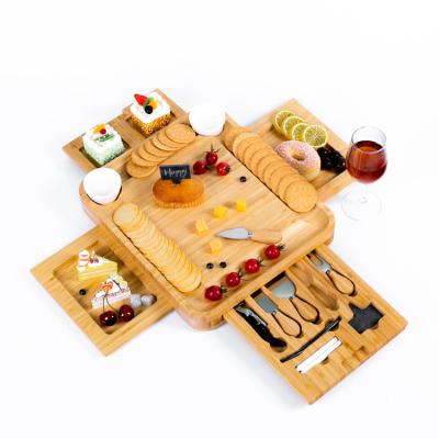 China Viable Custom Logo Hotel Dinner Magnetic Square Cutting Board Charcuterie Cheese Board and Knife Set Bamboo Wood with 4 Drawers for sale