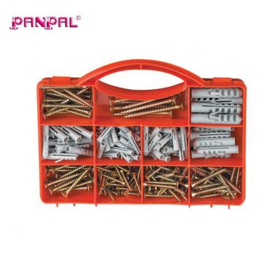 China China Wholesale 200PC Flat Yellow Galvanized Chipboard Handbags Screw And Anchor Set for sale