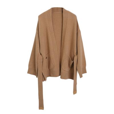 China Anti-Wrinkle Stand Collar Sweater Open Sleeves Brown Simple Long Fat Women Knit Women's Culture Sweater for sale