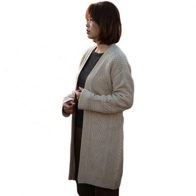 China Hot Selling OEM Breathable 100%Cashmere Thicken To Keep Warm Thick Cashmere Cardigan Long Twisted Coat For Women With High Quality for sale