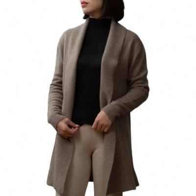 China Brand New Breathable OEM 100%Cashmere Thicken To Keep Warm Lapel Collar Knitted Long Cashmere Cardigan For Women With Good Price for sale