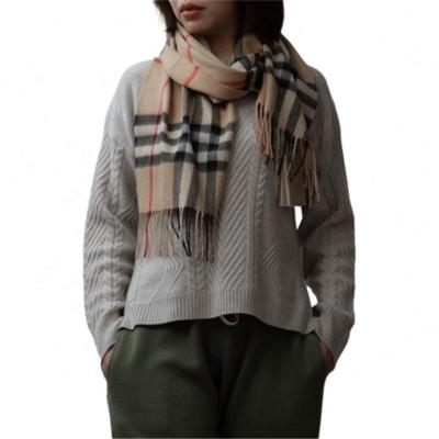 China Keep Hot New Design OEM 100%Cashmere Thicken Casual Plaid Cashmere Scarf For Women With Low Price for sale