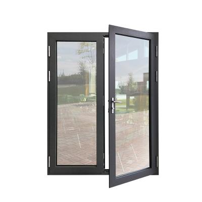 China Modern Double Door Aluminum Hinged Glass French Door With Security Mesh for sale