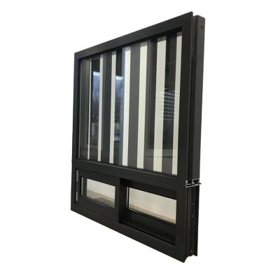 China Magnetic Screen Ticket Sales 24 Hours Aluminum Frame Double Glass Sliding Windows With Grille Design for sale