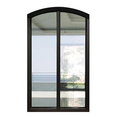 China Standard Glass Fixed Window Windows Double Swing Window Modern Aluminum Arched Design With Timber Reveal for sale