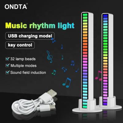 China Modern Rechargeable Voice Control Music Level Light Gathering Lamp with 32 RGB LED Colors Atmosphere Rhythm Light for PC TV Car Game for sale