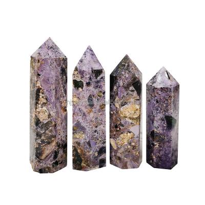 China Wholesale Natural China Crystal Quartz Gemstone Point Purple Breccia Tower Obelisk For Healing Decoration for sale