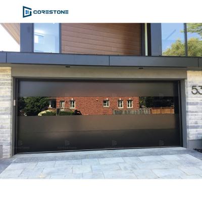 China Heat insulation smooth aluminum flow panel garage door with horizontal modern glass design black aluminum glass garage doors for sale