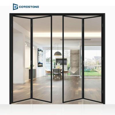 China Sound Insulation Simple Design Aluminum Glass Door Clear Interior Thin Frame Folding Bifold Doors for sale