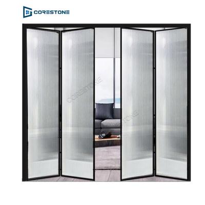 China Thin Narrow Border Line Sound Insulation Bi Folding Sliding Door Luxury Bi Fold Frame Lowe Aluminum Slim Aluminum Glass Patio Door for sale