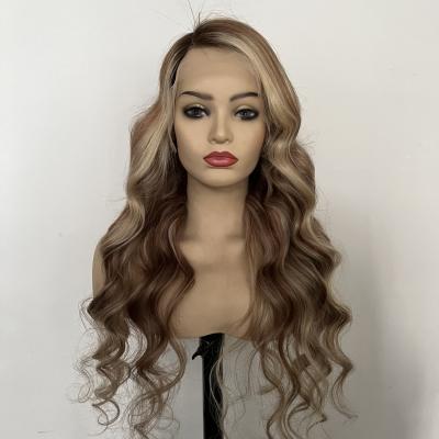 China High Quality 100% Balayage Hair Body Wave Wigs Accent Ombre Lace Front Honey Blonde Brown Wigs With Baby Hair For Women for sale