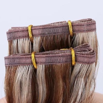 China Can Be Customized Flat Silver Remy Human Hair Extensions Pu Silk Weft Double Drawn Seamless Flat Weave Hair Superb Weave for sale