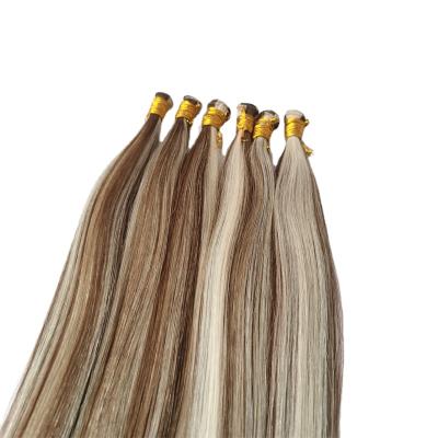 China Seller Qicai European Silky Straight Thick End Double Drawn Raw Russian Weft Balayage Highlight Handtied Hair Weft Extensions for sale