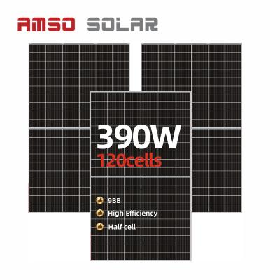 China Chinese factory 390w mono solar panel with 25 years warranty for wholesale 166mmx166mm for sale