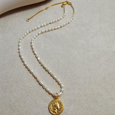 China European and American new fashion simple main natural freshwater pearl necklace female pendant goddess coin temperament for sale