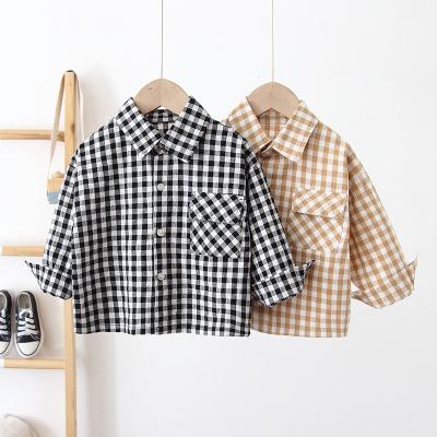 China Spring 2022 children's shirt anti-shrink new long sleeve Korean version boys and girls lapel bottom shirt baby plaid shirt for sale