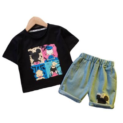 China Casual children set 2022 two-piece printed baby T-shirt boys and children cartoon jeans summer casual for sale