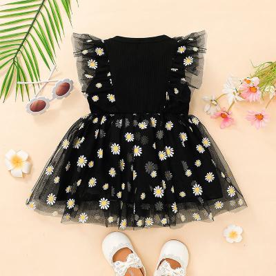 China Viable 2022 new fashion baby gauze skirt summer sweet baby chrysanthemum printed fly sleeve dress for sale