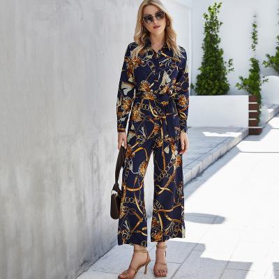 China Hot Sale New Arrival Breathable Ladies Printing Casual Overalls Women Shirt Jumpsuit for sale