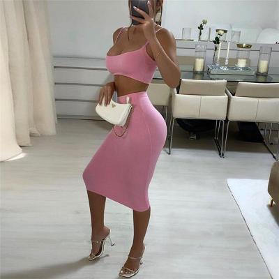 China Viable Europe and the United States 2022 new summer fashion halter belt crop butt wrap skirt suit women for sale