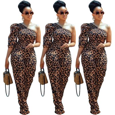 China Anti-pilling High quality sexy casual leopard printed one-sleeve jumpsuit women new sale ladies jumpsuit hot for sale