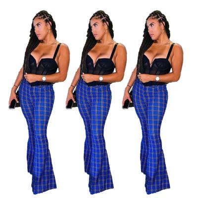 China new hot sale high quality Anti-wrinkle ladies casual plaid flared pants women's pants for sale