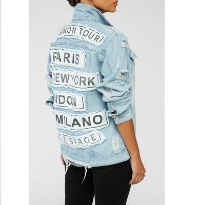 China 2021 new fashion breathable high quality luxury ladies plus size denim jacket coat women's spring autumn ripped letter jeans jacket for sale