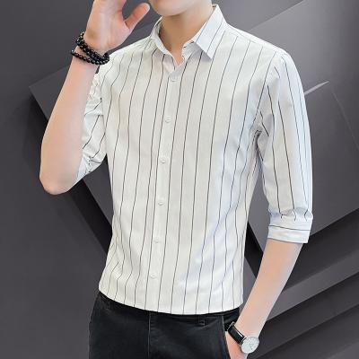 China New Fashion Summer Men's Anti-pilling Tops Stripe Print Three Quarter Sleeve Shirt for sale