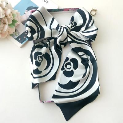 China New arrival wholesale ladies long custom logo fashion printing long silk scarf 150*16cm silk scarves shawl for sale