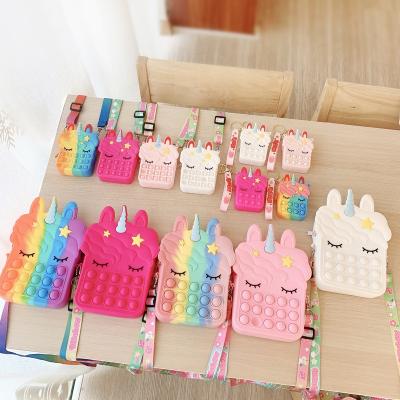 China Cross Silicone Unicorn Purse For Kids High Quality Big Size Push Bubble Body Bag Shoulder Bag Handbag Bustle Noise Silicone for sale