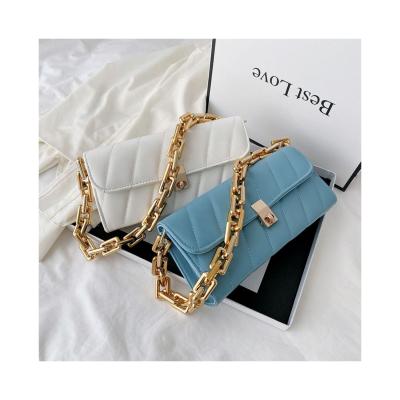 China New Arrivals High Quality Cheap Korean Style Thick Metal Chain Messenger Bags Stitched Handbags Cross - Body Bag Women for sale