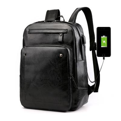 China 2020 OEM high quality vintage laptop backpack fashion waterproof leather laptop bag with charger for sale