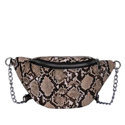 China 2020 Fashion Designer Vintage Snake Skin Lightweight PU Leather Waist Bag for sale