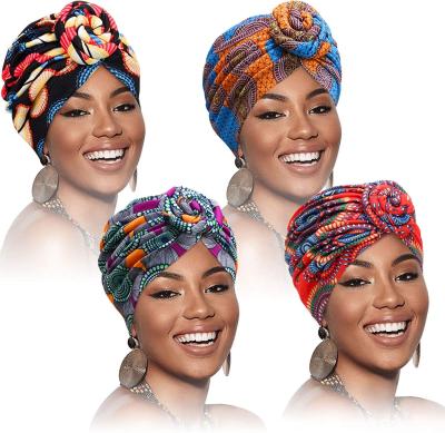 China Newest Style Fashion Women Multifunctional African Ankara Pattern Headwrap Hat Pre Tied Cowl Knot Turban Hat For Girls for sale