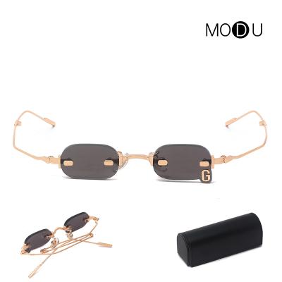 China Small And Exquisite Metal Men's Rimless Sunglasses Small Fashion Extra Funny Square Foldable Light Durable Anti-blue Light Retro for sale