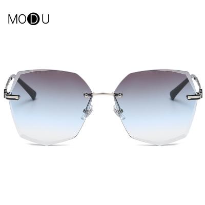 China PC Rimless Sunglasses Women's Premium Metal Lens Shades Metal Lens Hexagonal Trendy Shades Women's Sunglasses for sale