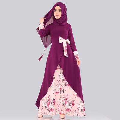 China New Bamboo Fiber Muslim Women's Long Sleeve Dress Printed Full Waist Skirt Fashion Abaya Muslim Floral Sweater Dress for sale