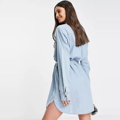 China 2022 Breathable spring and autumn high street women's shirt skirt mid length denim skirt new denim shirt women's lace up long sleeve dress for sale