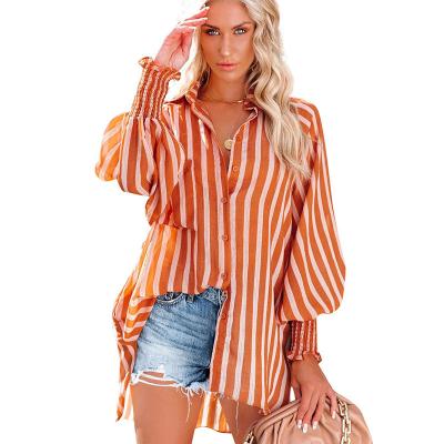 China 2022 French Upper Comfortable Long Sleeve Chiffon Shirt Women's Niche Sense Design Summer New Sunscreen Breathable V-Neck Shirt Loosely for sale