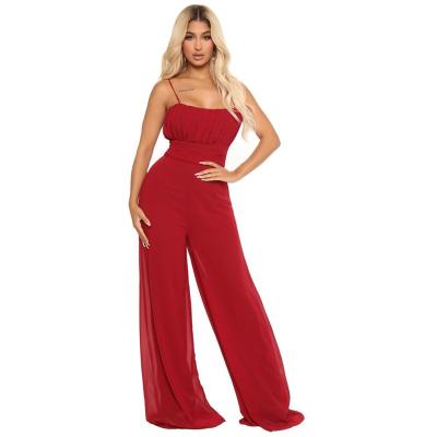 China Brand New Wholesale Casual Women's Designer Loose Wide Leg Pants Suspender Waist Solid Color Chiffon Breathable Backless Overalls Overalls for sale