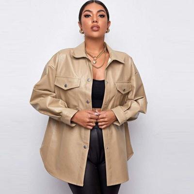 China European and American high street fashion breathable mid length women's leather jacket collar slim Korean version thin Korean version casual button top for sale