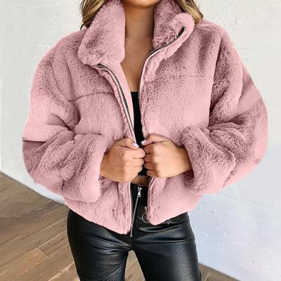 China Foreign trade viable high quality autumn and winter women's classic faux rabbit fur fur zipper cardigan plush warm jacket coat for sale