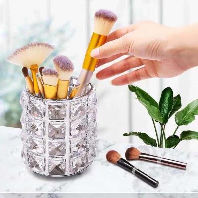 China Sustainable Luxury European Silver Crystal Makeup Brush Storage Case Cosmetic Organizer for sale