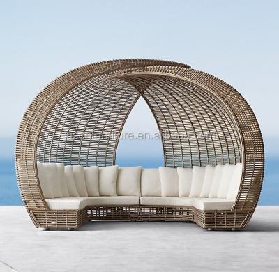 China Modern outdoor daybed wicker furniture outdoor rattan folding bed with covered rattan and awning beach lounge for sale